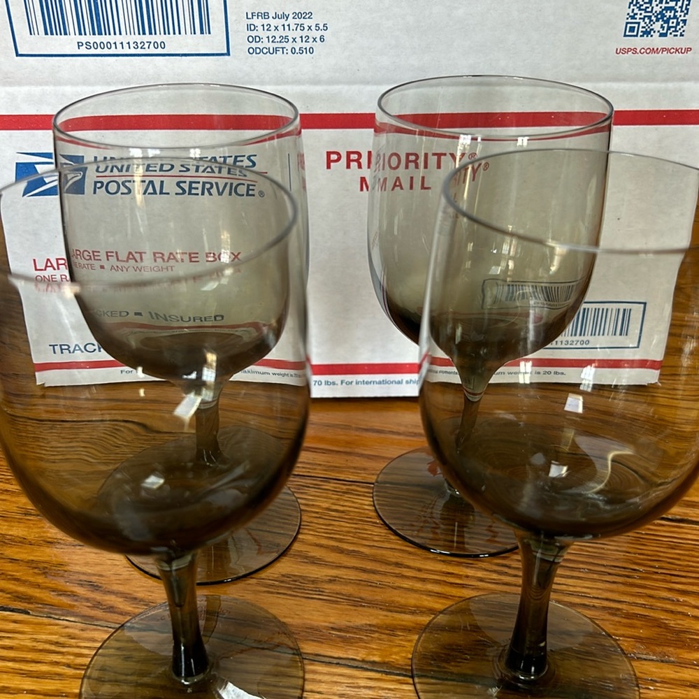 Noritake MCM Smokey gray stemware. Wine or water goblets.  Set of 4.